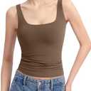 PUMIEY Women's Square Neck Tank Top Sleeveless Double Lined Basic Tops Sharp Collection, L