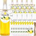 Vesici 10 Set 11oz Limoncello Plastic Bottles and Label with Cork Lids Mini Resin Lemon for Limoncello Homemade Brewing DIY Long Neck Bottles for Christmas Wedding Bridal Shower Gifts(Round Hangtag)