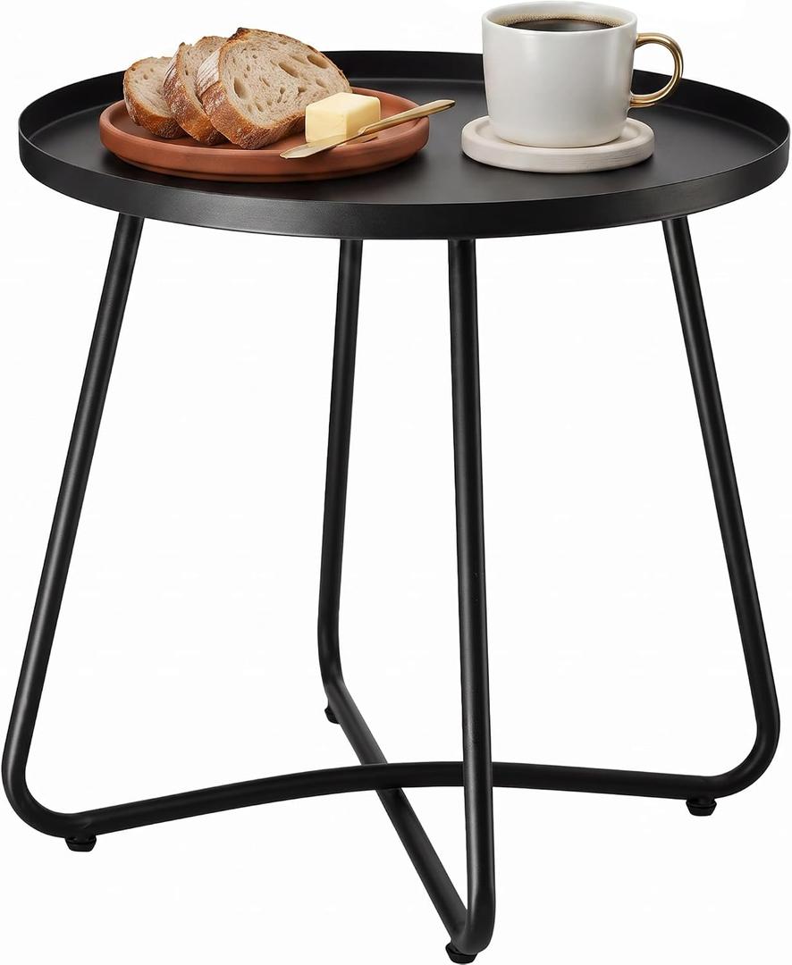 Outdoor Side Tables, Weather Resistant Steel, Small Round End Table for Patio Yard Balcony Garden Bedside Black, 17.72 in x 17.72 in x 17.72 in