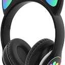 Kids Bluetooth Wireless Over-Ear Cat Ear Headphones with Microphone for Kids Teens Adults (Black)