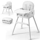 Obee Odee 3-in-1 Portable Baby High Chair for Babies and Toddlers, Convertible Easy Clean Infant Foldable Highchair with Adjustable Legs & Dishwasher Safe Tray, Grey