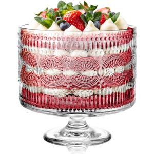 MOLIGOU Glass Trifle Bowl, 110 oz Trifle Bowl with Pedestal, Trifle Serving Dish for Layered Dessert, Fruit, Salad