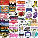 Throwback 2000's and 1990s Photo Booth Prop Set - Funny 2000's and 90s Theme Party Decoration, Favors & Supplies Multi Colored
