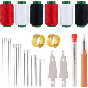 37 Pcs Big Eye Steel Sewing Needles Kit - Stainless Steel Needles for Hand Sewing Kit with Thread Ripper, Needle Threaders, Threads and Thimbles