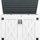 DWVO Outdoor Storage Shed, Weatherproof Resin, 35 Cu Ft Capacity, Horizontal Design, X-Shaped Lockable Door, Suitable for Bike, Garden Tools, Trash Cans, Light Gray