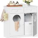 HOOBRO Double Laundry Hamper Cabinet, Hidden Laundry Cabinet with 2 Drawers & 2 Baskets, 20 Gallon Farmhouse Bathroom Laundry Hamper with 2 Clothes-Toss Holes, White WT36XY01, 14.2"d X 28.5"w X 31.9"h