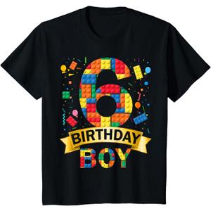 Kids 6rd Birthday Boy 6 Year Old Building Blocks 6th Birthday Boy T-Shirt
