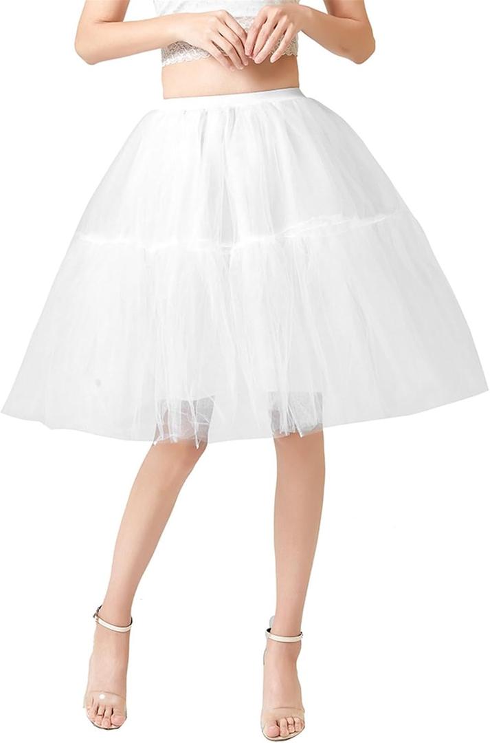 Tutu for Women Adults 5 Layered Puffy Tulle Skirt Elastic Waist Knee Length Petticoat for Womens Ladies White (One Size)