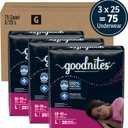 Goodnites Girls' Nighttime Bedwetting Underwear, Size Large (68-95 lbs), 75 Ct (3 Packs of 25)