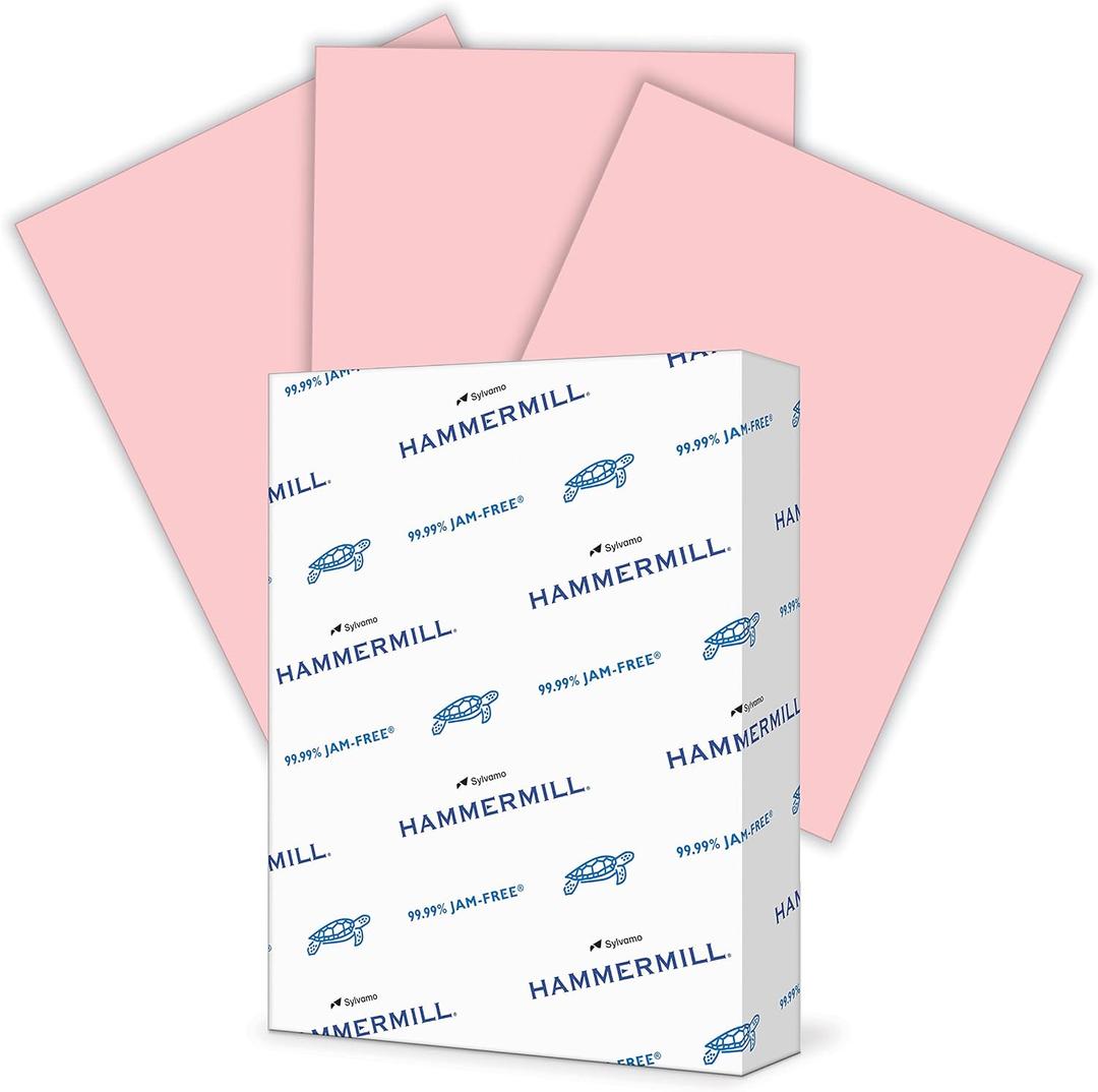 Hammermill Colored Paper, 20lb Pink Printer Paper, 8-1/2 x 11- 1 Ream (500 Sheets) - Made in the USA, Pastel Paper, 103382R