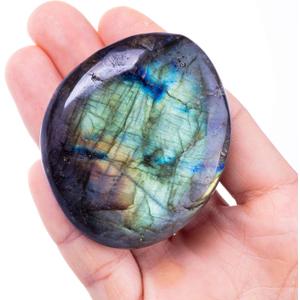 Labradorite Palm Stone Crystal Natural Chakra Reiki Polished Healing Pocket Worry Stone Crystal for Anxiety Stress Relief Therapy