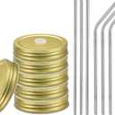 uxcell 13pcs Stainless Steel Mason Jar Lids with Straw Hole, 70mm Metal Canning Lid Mason Storage Covers Caps with Silicone Ring/ Straws/ Cleaning Brush Rose Gold