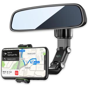PKYAA Rearview Mirror Phone Mount Holder for Car, 360 Rotating , Multifunctional Mount Phone and GPS Holder Universal Car Phone Holder for All Smartphones