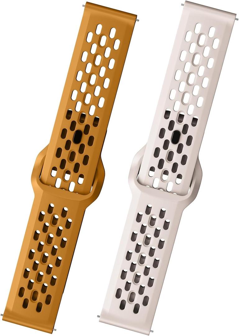 Soft Silicone Watch Bands 22mm 20mm 19mm 18mm Breathable Sweatproof Sport Watch Straps with Quick Release for Women & Men (Starlight+Yellow)