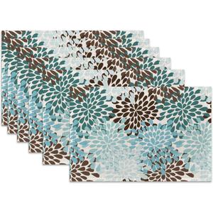 Blue Gray Dahlia Placemats Set of 6, Geometric Flowers Heat Resistant Table Mats Washable Place Mats for Party Kitchen Farmhouse Home Dining Holiday Decor 12x18 Inch