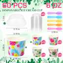 Remerry 60 Pack 6 oz Hawaiian Ice Cream Cups with Lids 100 Spoons Disposable Tropical Luau Ice Cream Bowls Flamingos Snack Cups Palm Leaf Bowls for Summer Birthday Flamingo Party Supply Decoration