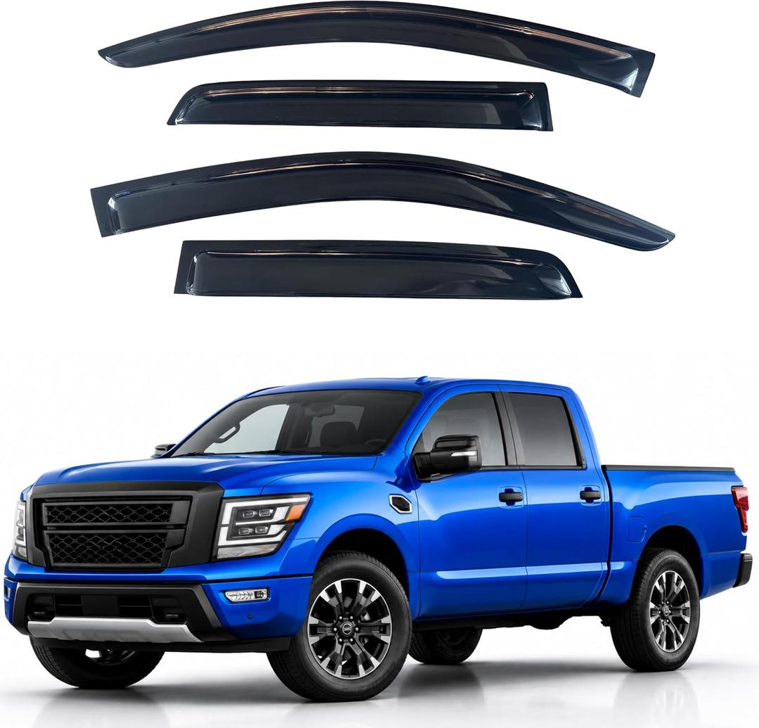 IG Window Visors Fit for 2016-2024 Nissan Titan Crew Cab, Out-Channel Rain Guards Vent Wind Deflectors 4PC, Truck Accessories for 2017-2024 Nissan Titan XD Crew Cab (Full-Size Cabs)