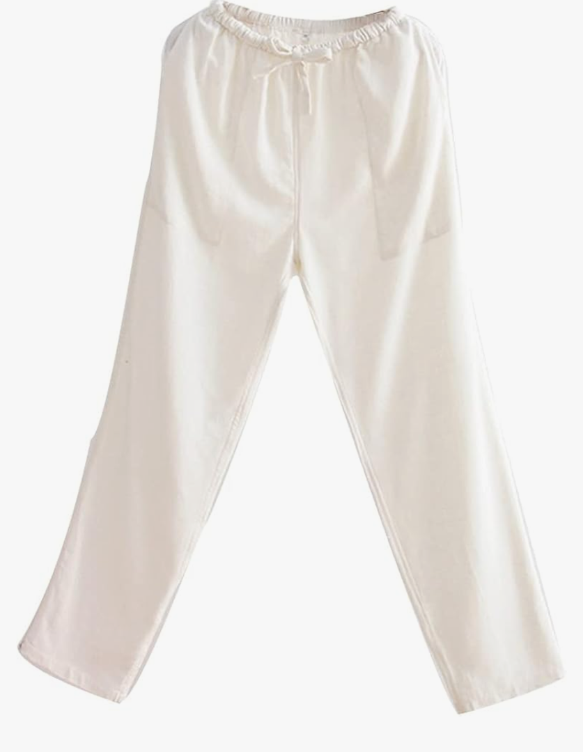 Summer Cotton Linen Tai Chi Pants Loose Tang Suit Pants Men Chinese Kung Fu Uniform Pants, Size XL