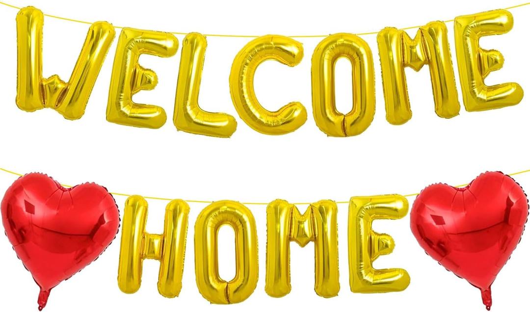 Welcome Home Balloons Banner 16 Inch Gold Letter Foil Balloons for Welcome Home Decorations Homecoming Party Decoration