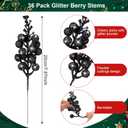 Geosar 36 Pcs Christmas Glittered Berries Stems 7.9 Inch Artificial Berries Sprays Branches Floral Pick for Christmas Tree Ornament, DIY Xmas Wreath, Crafts, Home Decor(Black,Pure Color)