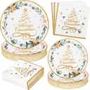 Homlouue 200 Pcs Christmas Paper Plates and Napkins, Christmas Tree Gold Plates and Napkins Disposable, Christmas Dinner Plates and Napkins Serve 50 Guest, Christmas Party Table Decorations