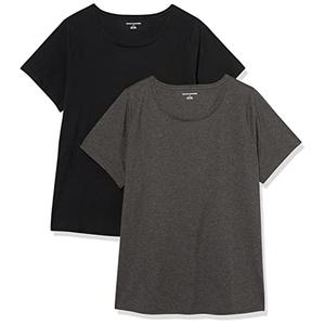 Amazon Essentials Women's Classic-Fit 100% Cotton Short-Sleeve Crewneck T-Shirt, Pack of 2 (XL, Black, Grey)