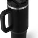 40 oz Tumbler with Handle Straw Lid Insulated Stainless Steel Vacuum Reusable Keep Drinks Cold Coffee Cup Holder Friendly Gifts for Women Men Lover Car Gym Travel, Black
