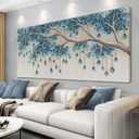 Nordic Blue Tree Of Life Wall Art Print Large Canvas Art Wall Decor For Living Room Botanical Prints Aesthetic Home Wall Decor Diamond Painting Pictures For Bedroom Office Simple Indoor Artwork 29"58"