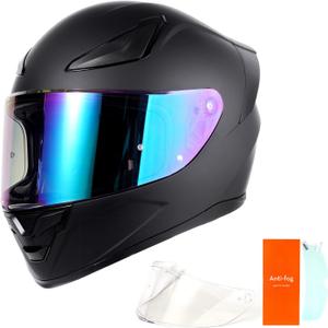 OTS Dual Visor Full-Face Motorcycle Helmet - DOT Certified, Lightweight ABS, Quick-Release Buckle, Washable Liner for Men & Women (Large, Matte Black)