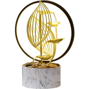 Qingyinge 15'' H Large Golden Tabletop Water Fountain with Led Light for Indoor Meditation Yoga Spa Room Decor (Geometry)