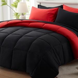 Anluoer Full Size Comforter Sets 7 Pieces, Black Bed in a Bag Bedding Set with 1 Comforter(82"*86"), 2 Pillow Shams, 2 Pillowcases, 1 Flat Sheet, 1 Fitted Sheet(54"*75") | Softness, High Quality, Lightweight, Comfort, Breathable