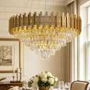 32-inch Crystal Chandelier 15-Light Large Gold Dining Room Light Fixture 6 Tiers Crystal Chandelier Round Pendant Light for Kitchen Island Living Room Bedroom Entryway Foyer, Gold D 31.5''