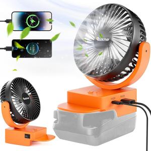 Rozlchar Portable Cordless Fan Compatible For Ridgid 18V Battery, Work for L1815R B1820R L1830R, Brushless Motor With USB A/C Fast Charging For Camping Workshop and Construction Site(No Battery) Orange