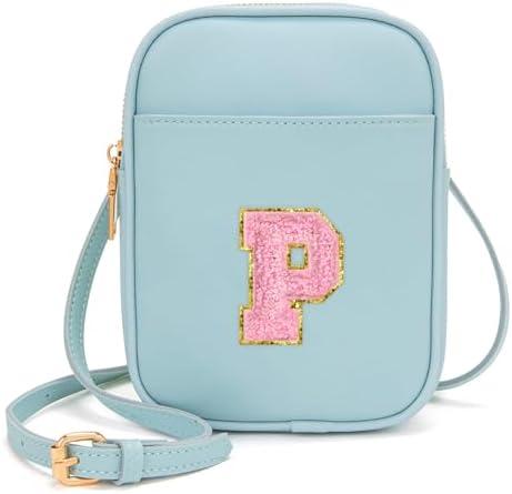 Viverte Toddler Purse Initial Crossbody Bags for Girls 3 Pockets PU Leather Cross Body Bag Crossbody Purse Handbag Personalized Preppy Teen Girl Gifts Trendy Stuff (Icing Blue P)