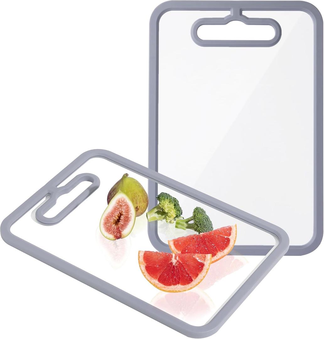 Glass Cutting Board for Kitchen, 2Pcs Tempered Glass Chopping Board with Non-Slip Edges, Dishwasher Safe Clear Cutting Board Set for Countertop, Heat & Shatter Resistant, Gray 15"11" & 13"9"
