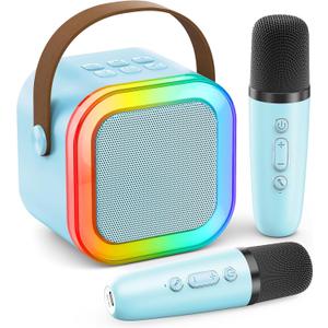 Mini Karaoke Machine for Kids Adults, Portable Bluetooth Speaker with 2 Wireless Karaoke Microphones, 2025 TOP Birthday for Girls 3,4,5,6,7,8+Year Old Toddler Toys Karaoke Player(Blue)