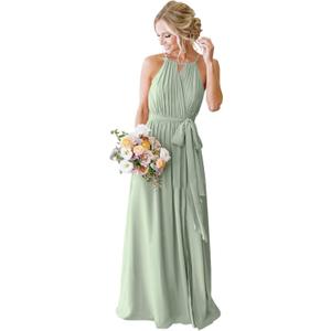 Women's A Line Chiffon Bridesmaid Dresses Long with Slit Halter Wrap Formal Evening Party Gown with Pocket HM048 (12)