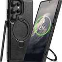 Magnetic for Samsung Galaxy S25 Ultra Leather Case,Invisible Stand [Compatible with Magsafe] Slim Kickstand Phone Cove for Samsung S25 Ultra Case (Black, S25 Ultra)