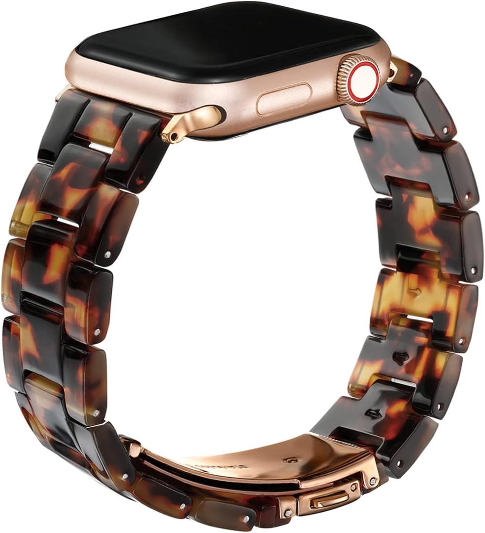 Wongeto Compatible with Apple Watch Band 38mm 40mm 41mm 42mm 44mm 45mm 49mm Women Men,Light Resin Strap Bracelet Replacement for iWatch SE Series 10/9/8/7/6/5/4/3/2/1/SE/Ultra(Rose Gold+Tortoise
