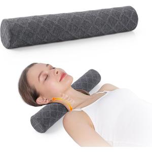 Cozyhealth 3.1" H Small Cervical Roll Pillow, Medium Soft Memory Foam Neck Round Pillow Cylinder Bolster Pillow for Sleeping, Round Neck Support for Bed, Legs, Back and Yoga (Grey, Small - 3.1" H)