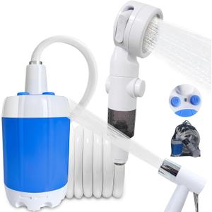 Portable Camping Shower Outdoor Camp Shower Pump,Upgrade Rechargeable Electric Shower Pump with Intelligent Digital Display Multiple Spray Modes for Camping, Hiking, Traveling, RV (Blue)