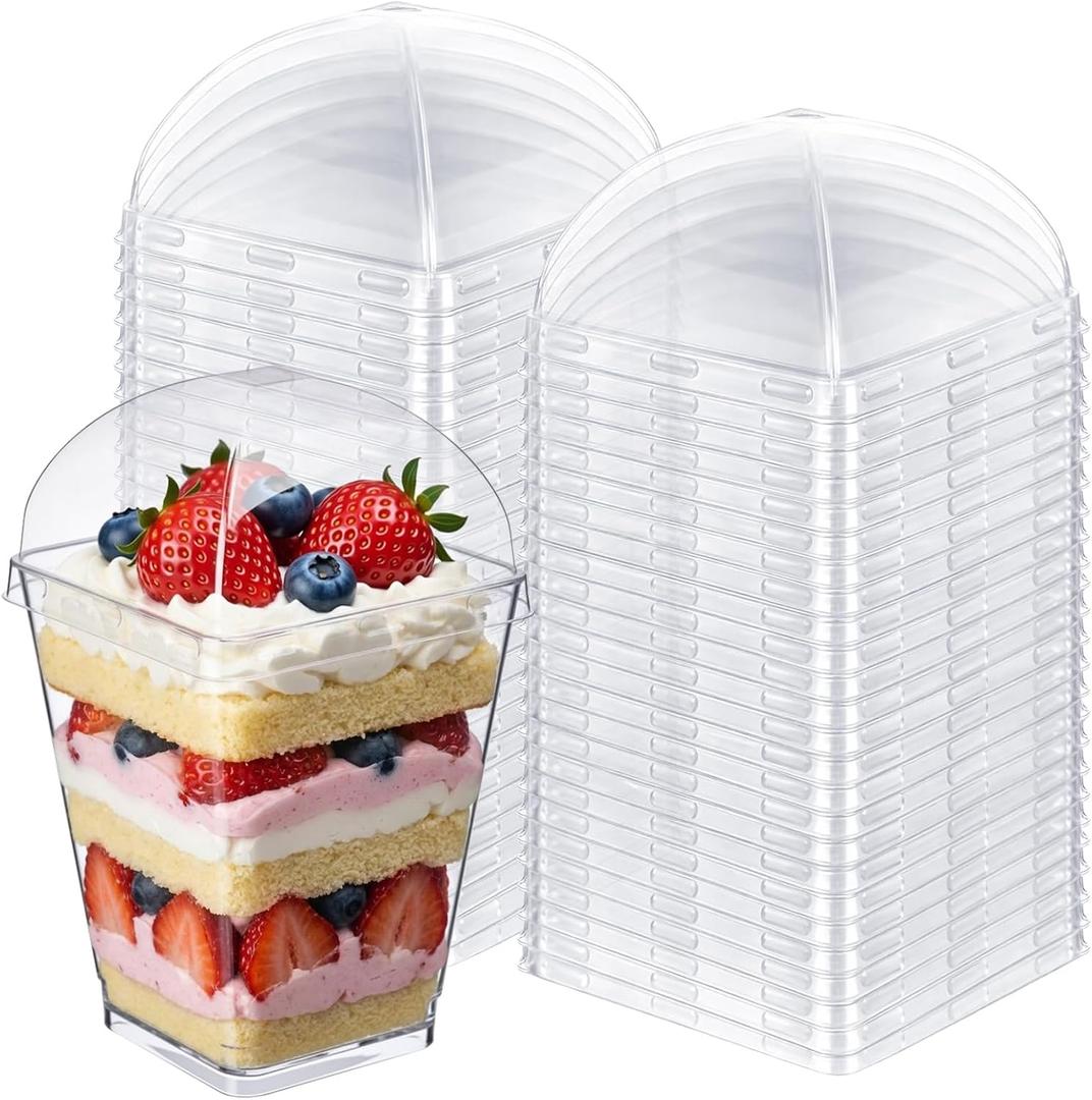 100 Pcs Plastic Dessert Cup Lids, Plastic Container Covers for Parfait Yogurt Fruit Trifle Ice Cream Pudding Cups, Leak Resistant, Clear Disposable Cup Lid, Lids Only(5 oz,Dome Lid)
