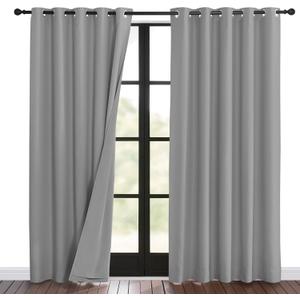 NICETOWN Noise Insulation Curtain Panels, Pair of Energy Smart & 100% Blackout Echo of Sounds Reducing Drapes for Dining Room, Thermal Guest Room Lined Window Dressing(Silver Grey, 62 x 84 inch)