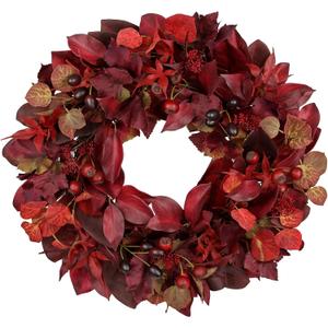 24 lnch Artificial Fall Wreath for Front Door, Large Autumn Wreath with Maple Bay Grape Leaves Berries Fall Door Wreaths for Indoor Outdoor Farmhouse Home Porch Wall Window Thanksgiving Wedding Decor