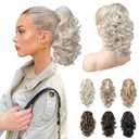 REECHO 12" Ponytail Extension, Classic Loose Curly Wavy Claw Clip Pony tails Hair Extensions Hairpieces for Women - Platinum Blonde