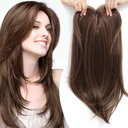 Ms Taj Hair Toppers for Thinning Hair 20inch Dark golden brown with highlights Long Layered Hair Toppers for Women Synthetic Add Volume Natural Straight Clip in Hair Pieces for Women