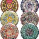 Dinner Plate Set of 6, 10.5-inch Large Plate for Dessert, Pasta, Salad, Ceramic Bohemian Dishes for Kitchen Microwave Dishwasher Safe
