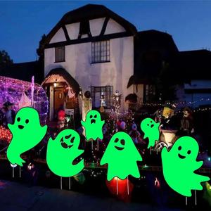 Halloween Decorations Outdoor Yard Signs - Glow in the Dark 6Pack Scary Ghost with Stakes for Family Home Front Lawn Garden Party Decor (Glow Green) (CQ-1)
