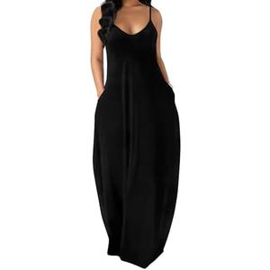 OFEEFAN Women's Maxi Dresses Summer Spaghetti Strap Dress with Pockets.XL