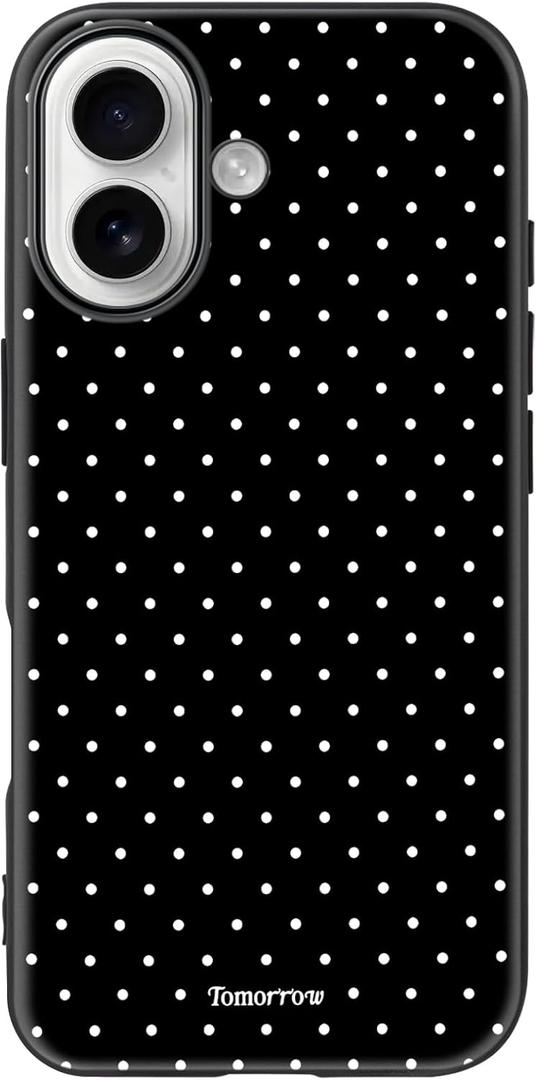 Cute Polka Dot Phone Case for iPhone 17, Girly Aesthetic Design Matte Finish Soft Touch TPU Anti Fingerprint Shockproof Cover for Girls Women, Black
